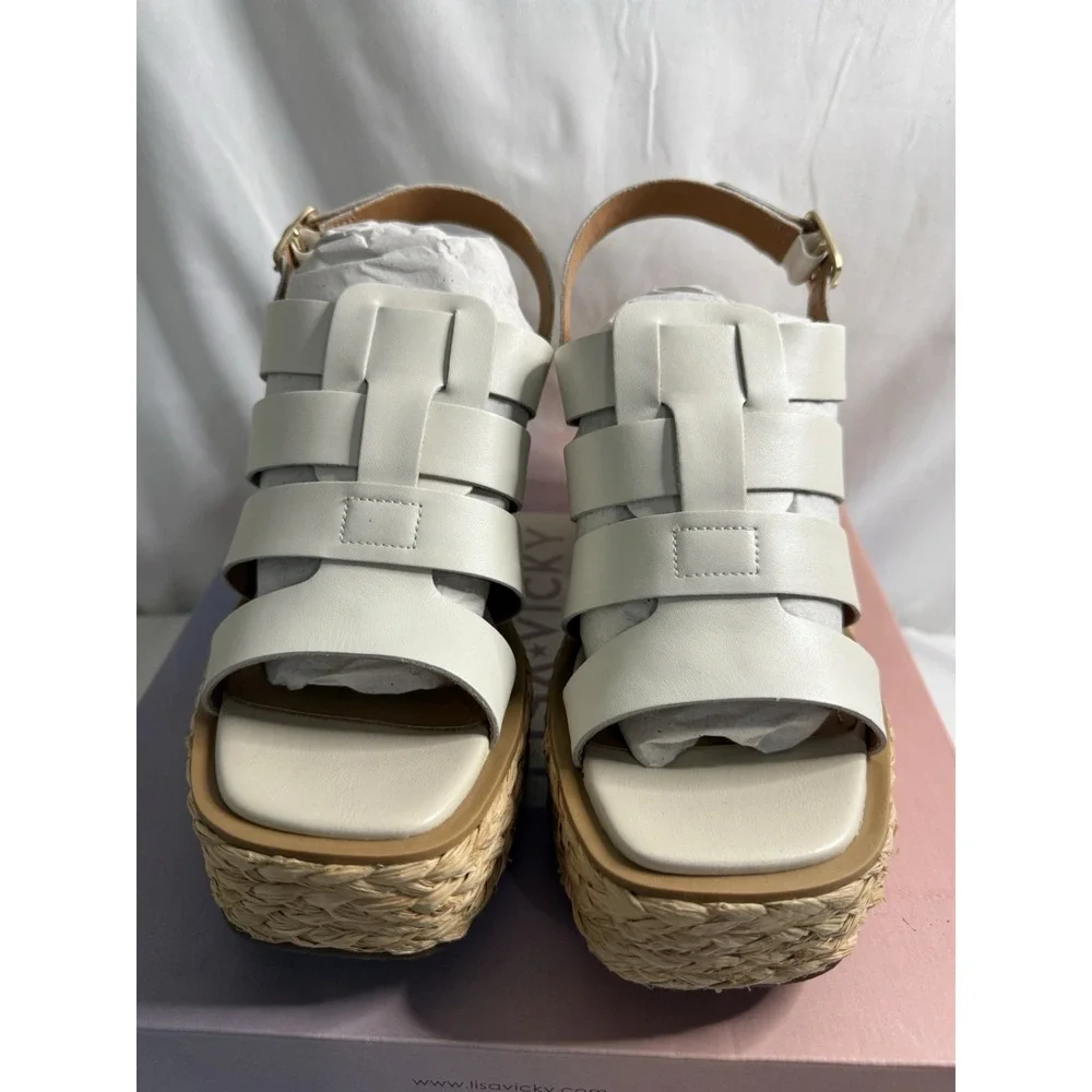 Lisa Vicky Nordstrom Just-V White Leather Strappy Platform Women Size 8.5‎